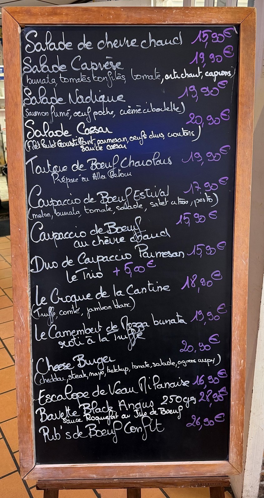 L'ardoise du jour