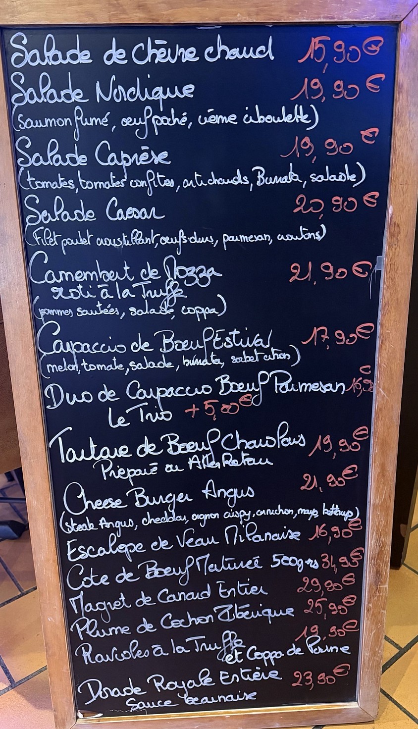 L'ardoise du jour